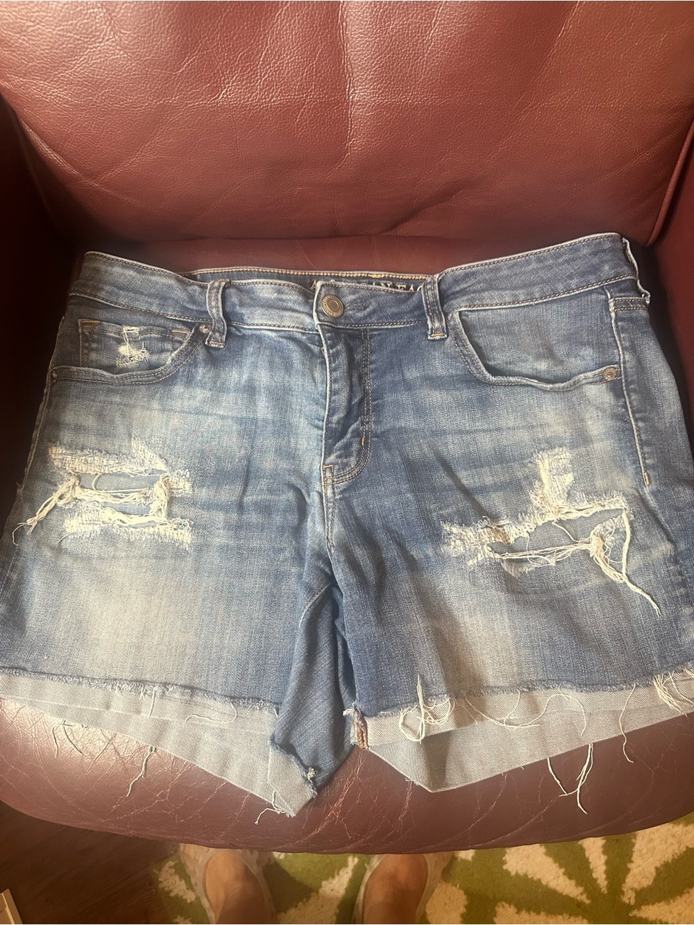 American Eagle Outfitters Distressed Denim Shorts in Light Blue